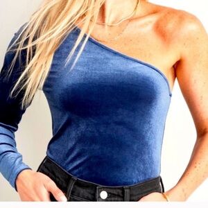 Old Navy Blue Velvet-like One-Shoulder Top